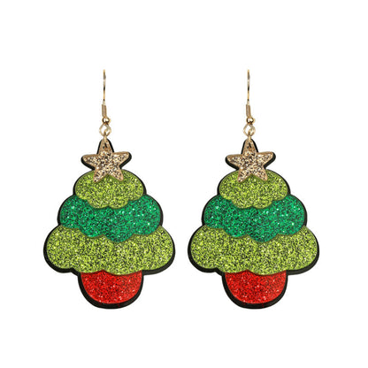 Cute Creative Christmas Tree Elk Acrylic Earrings