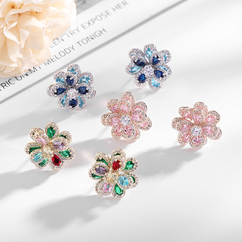 Women's Flower Sier Pin Simple Daily Three-dimensional Earrings