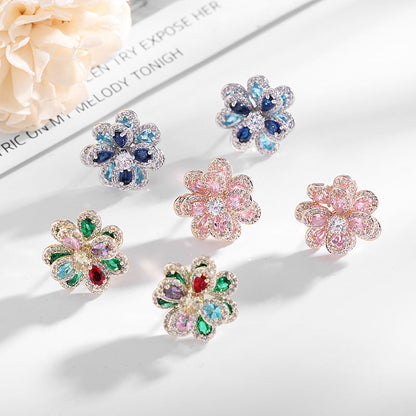 Women's Flower Sier Pin Simple Daily Three-dimensional Earrings