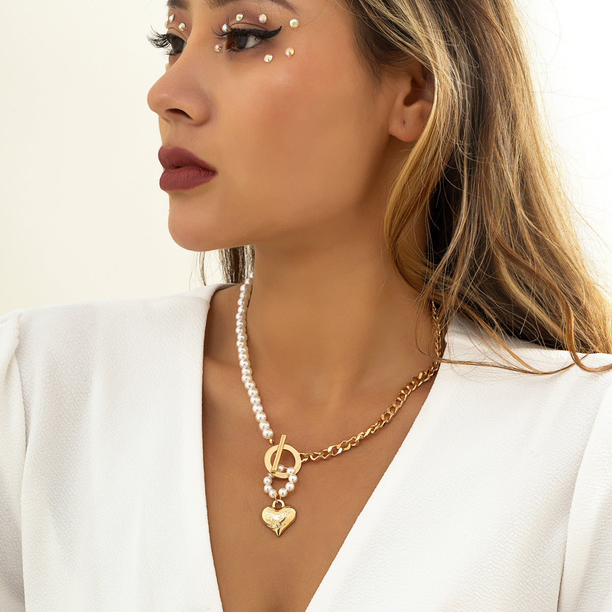 Pearl Buckle Stitching Personality Clavicle Simple Necklaces