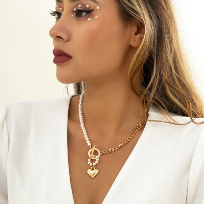 Pearl Buckle Stitching Personality Clavicle Simple Necklaces