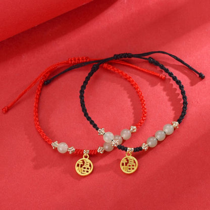 Out Blessing Card Jade Hand Woven Rope Fate Lucky Bracelets