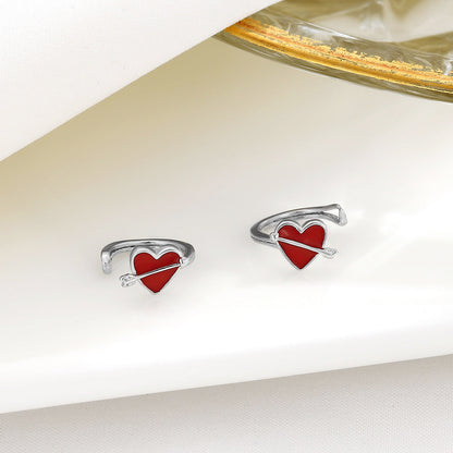 Women's Red Heart-shaped Earless Temperamental Minority Ornament Earrings