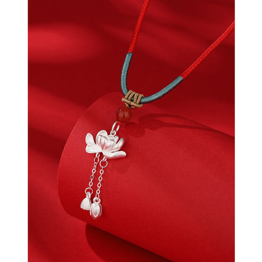 Women's Sier Lotus For Light Luxury Minority Ancient Style Necklaces