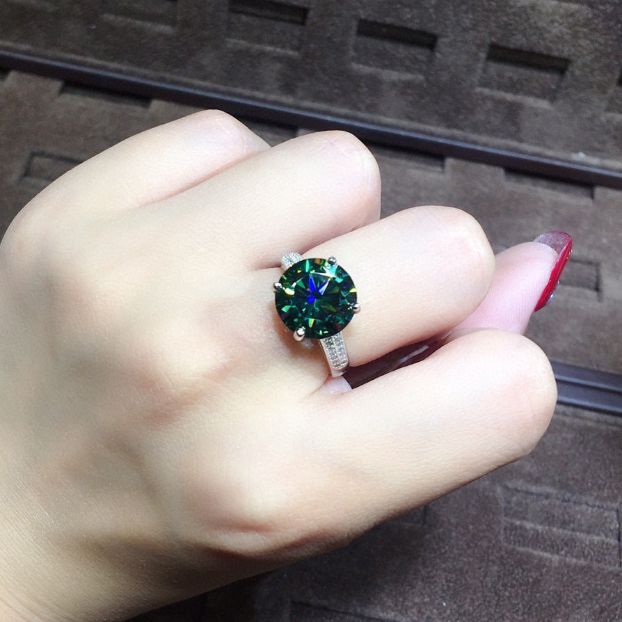 Simulation Blue Green Moissanite Full Diamond Open Rings