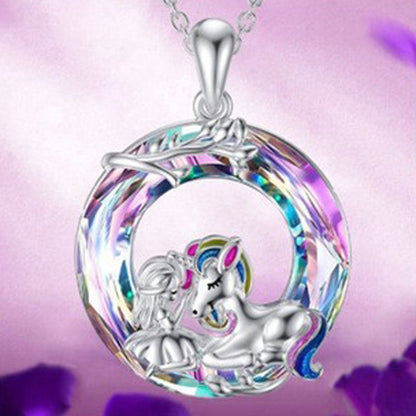 Brocade Colorful Kirin Crystal Pendant Lucky Necklaces