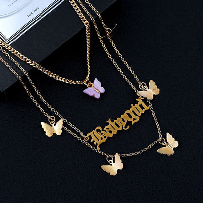 Jewelry Fashion Butterfly Tassel Creative Metal Necklaces