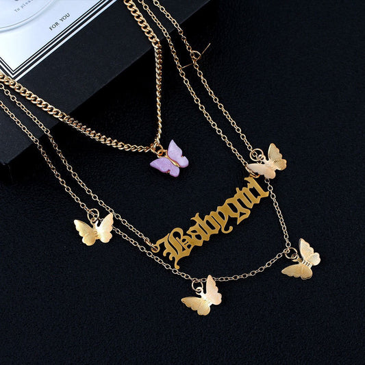 Jewelry Fashion Butterfly Tassel Creative Metal Necklaces
