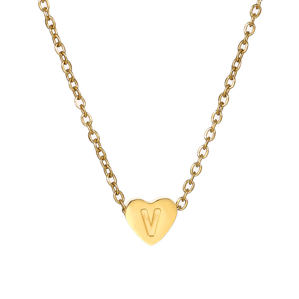 Gold Stainless Steel Heart-shaped Letter Female Titanium Necklaces