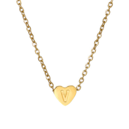 Gold Stainless Steel Heart-shaped Letter Female Titanium Necklaces