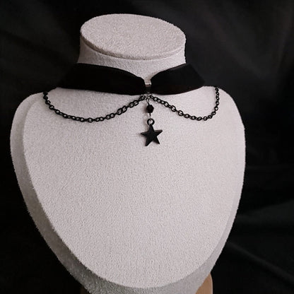 Women's Gothic Black Veet Chain Crescent Punk Halloween Necklaces