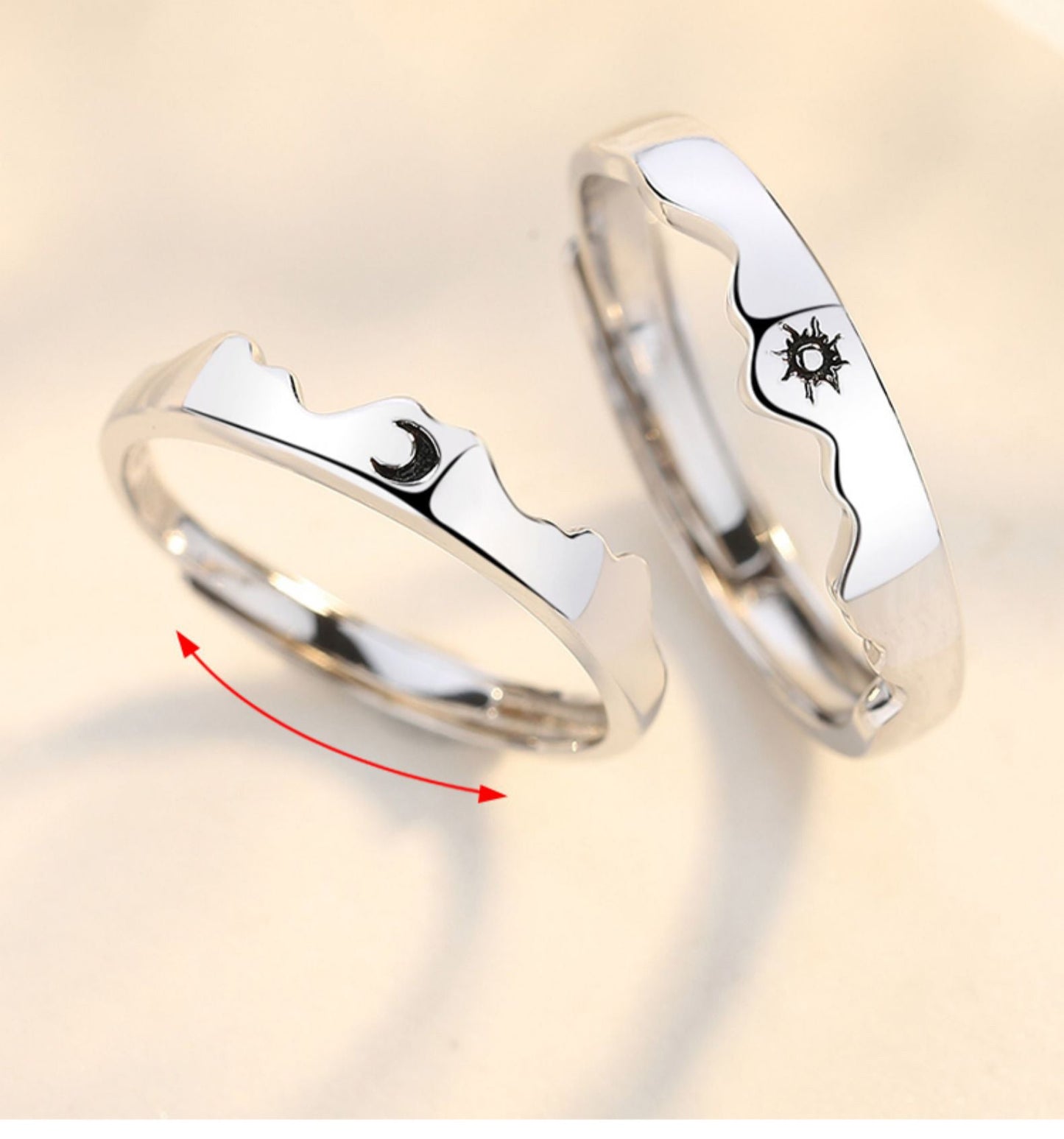And Moon Couple Adjustable Fashion Personality Argent Pur Rings