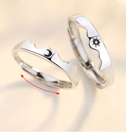 And Moon Couple Adjustable Fashion Personality Argent Pur Rings