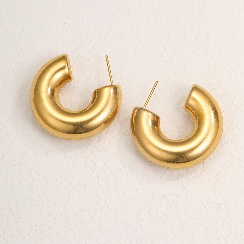 Steel Creative Geometric Letters Shaped Gold Earrings