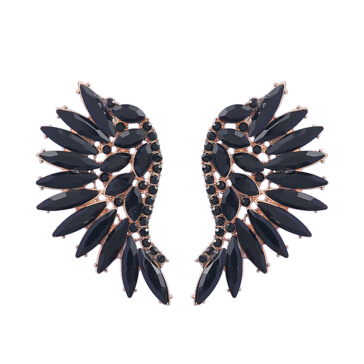 Colorful Crystals Exaggerated Fan-shaped Wings Fashion Earrings