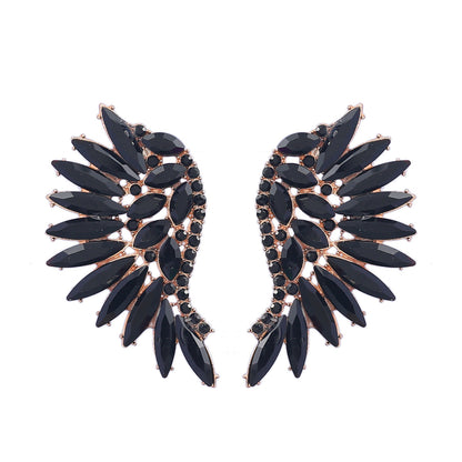 Colorful Crystals Exaggerated Fan-shaped Wings Fashion Earrings