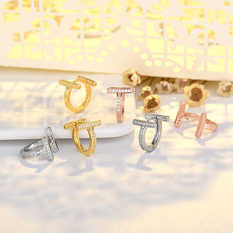 Full Diamond Ear Clip Yellow Gold Plated Earrings