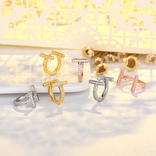 Full Diamond Ear Clip Yellow Gold Plated Earrings