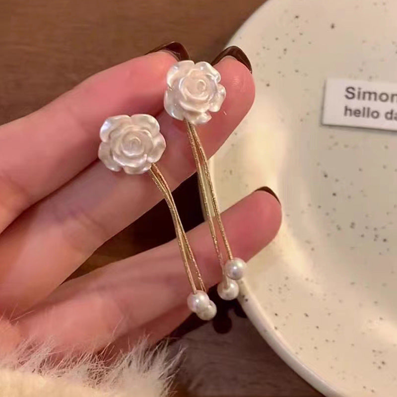 Needle Camellia Long Fringe High-grade Design Earrings