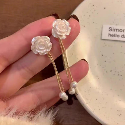 Needle Camellia Long Fringe High-grade Design Earrings