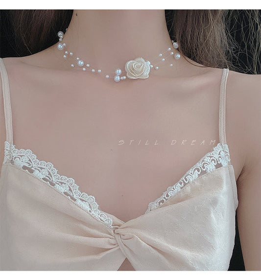 Vintage Flower Fish Line Short Pearl Necklaces