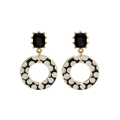 Sier Needle Black And White Polka Dot Drop Earrings