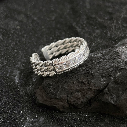 Cold Style Light Luxury White Zirconium Horizontal Lace Female Rings