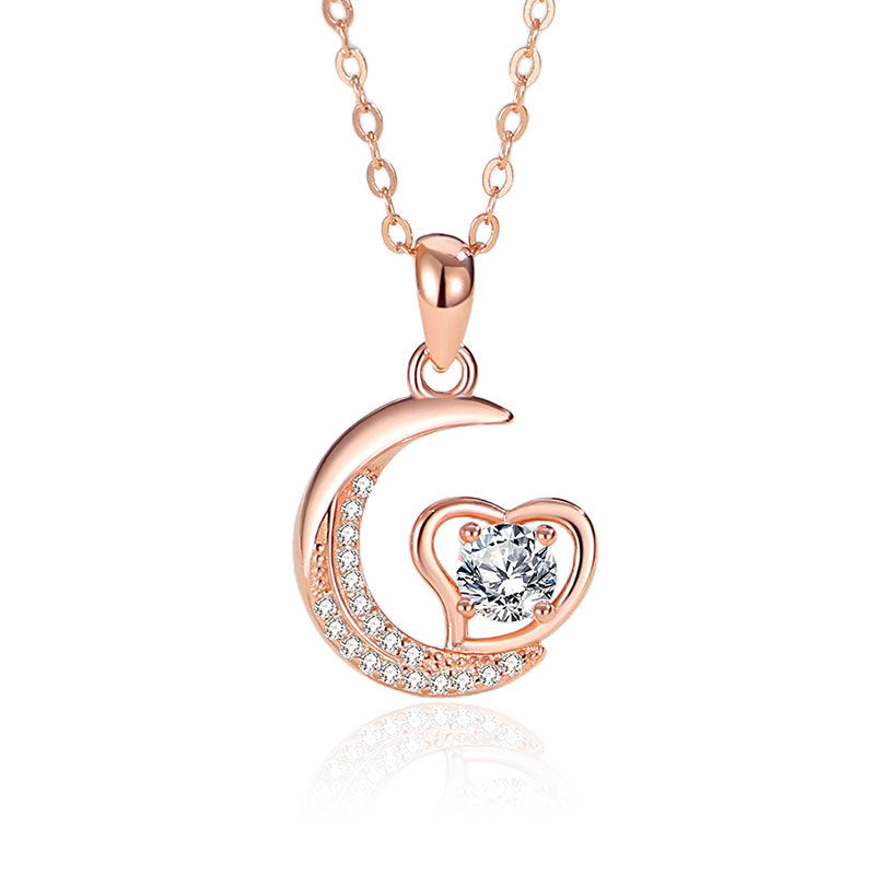 Women's Korean Heart Moon Sterling Sier Niche Necklaces