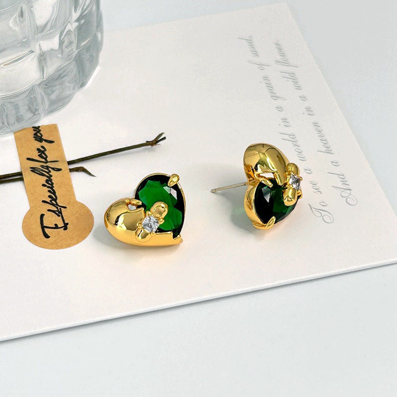 Inlaid Zircon Three-dimensional Stitching Love Heart Earrings