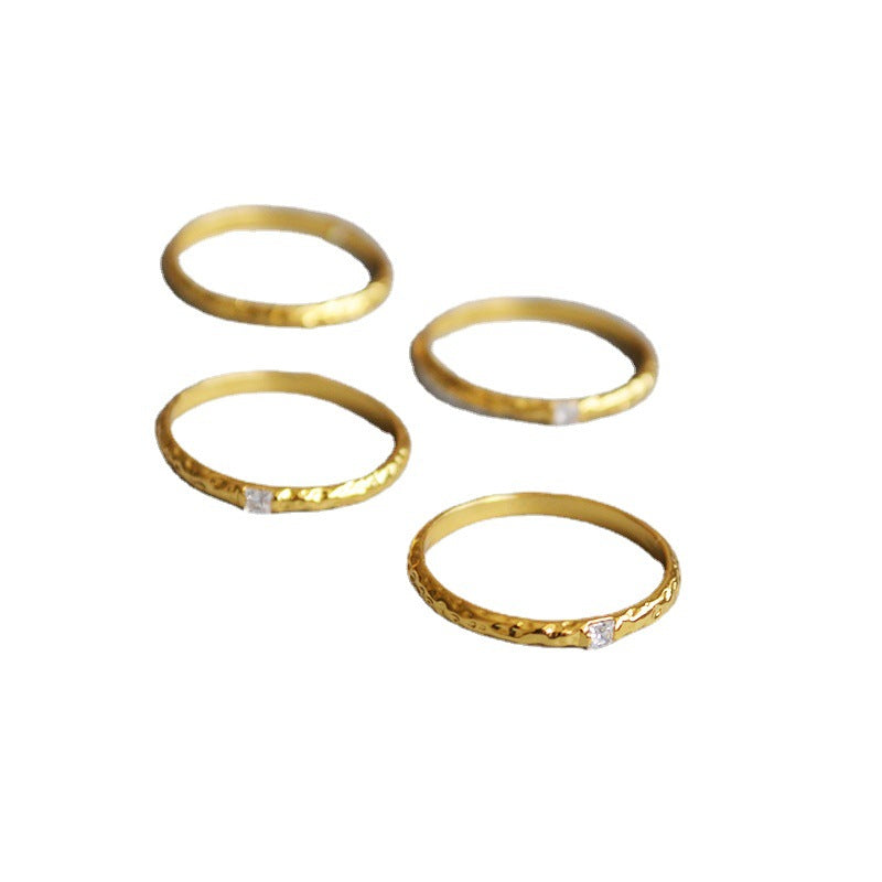 Hand Beating Texture Square Zircon Shining Diamond Minimalist Mix Rings