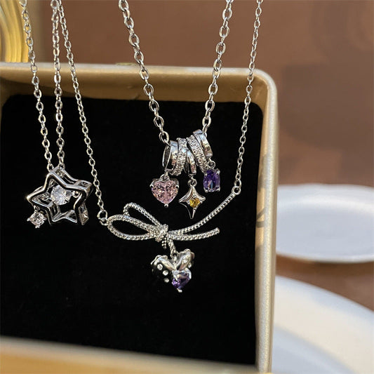 Women's & Men's & Sweet Cool Flower Stars Heart For Niche Design Clavicle Necklaces
