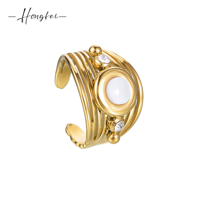 Gold Inlaid Turquoise Open Fashion Ladies Rings
