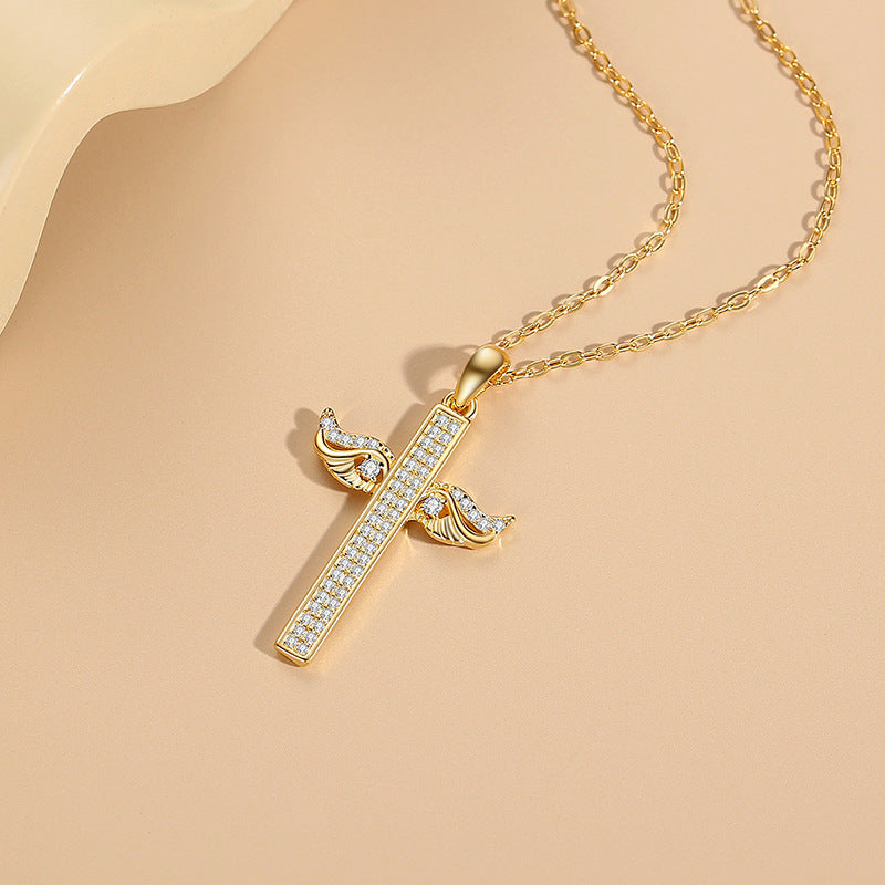 Sterling Sier Female Angel Wings Full Diamond Necklaces