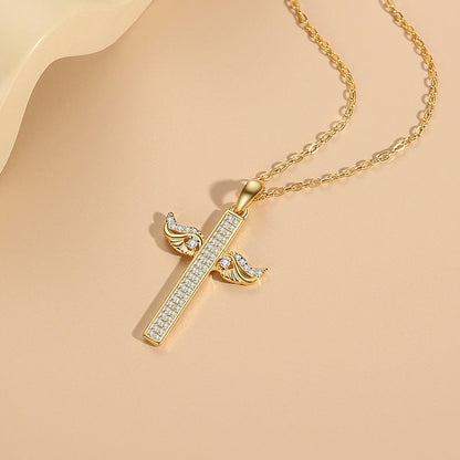 Sterling Sier Female Angel Wings Full Diamond Necklaces