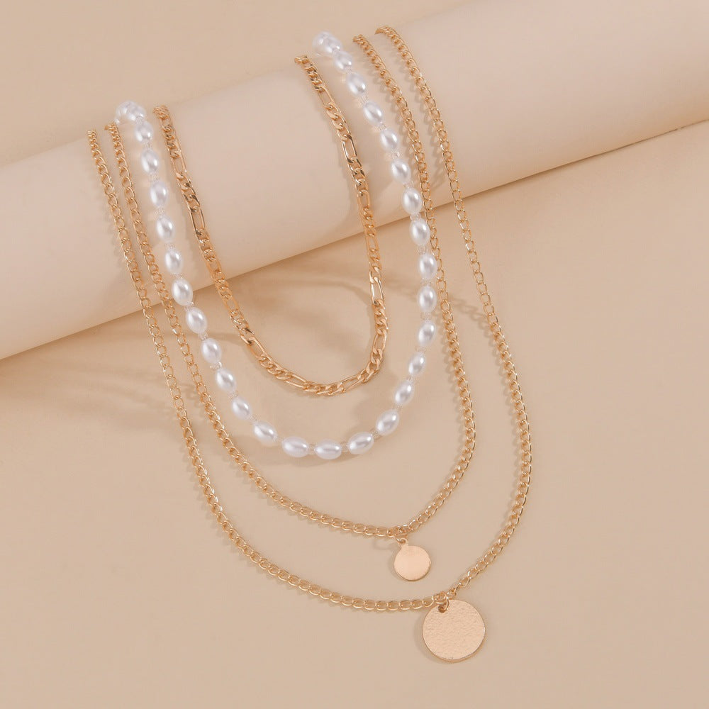 Women's Personality Twin Style Round Pendant Short Necklaces