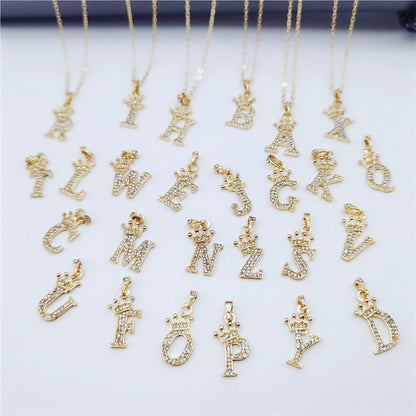 English Letters Full Diamond Pendant Simple Necklaces