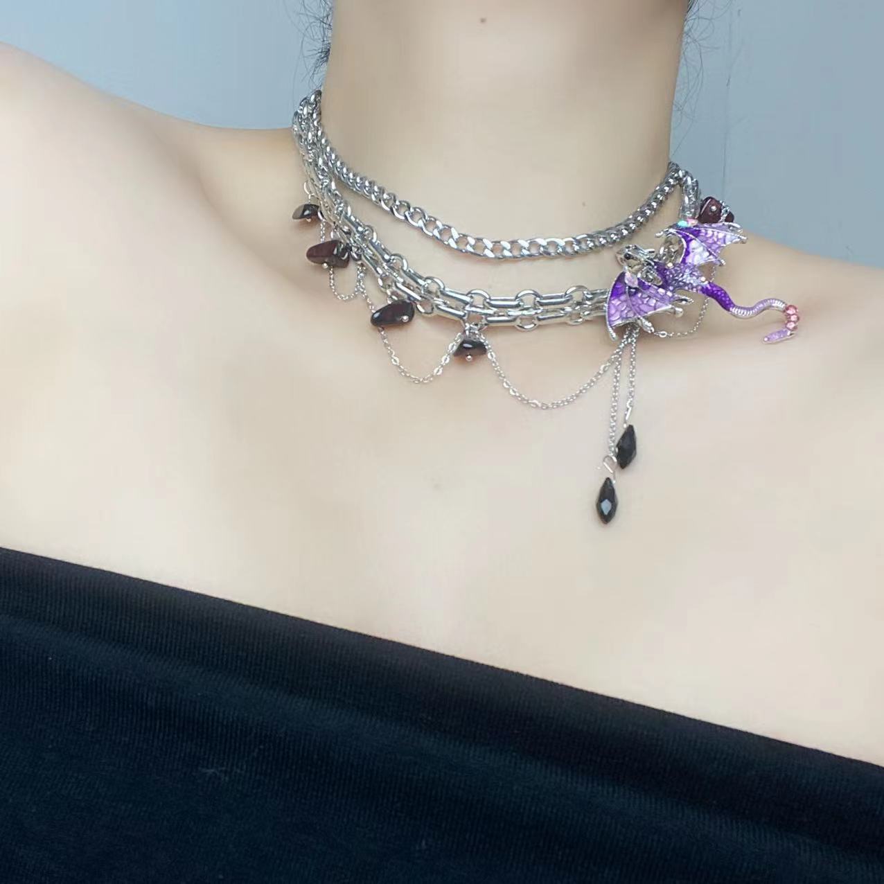 Design Exaggerated Personalized Niche Flying Dragon Zircon Clavicle Chain Necklaces