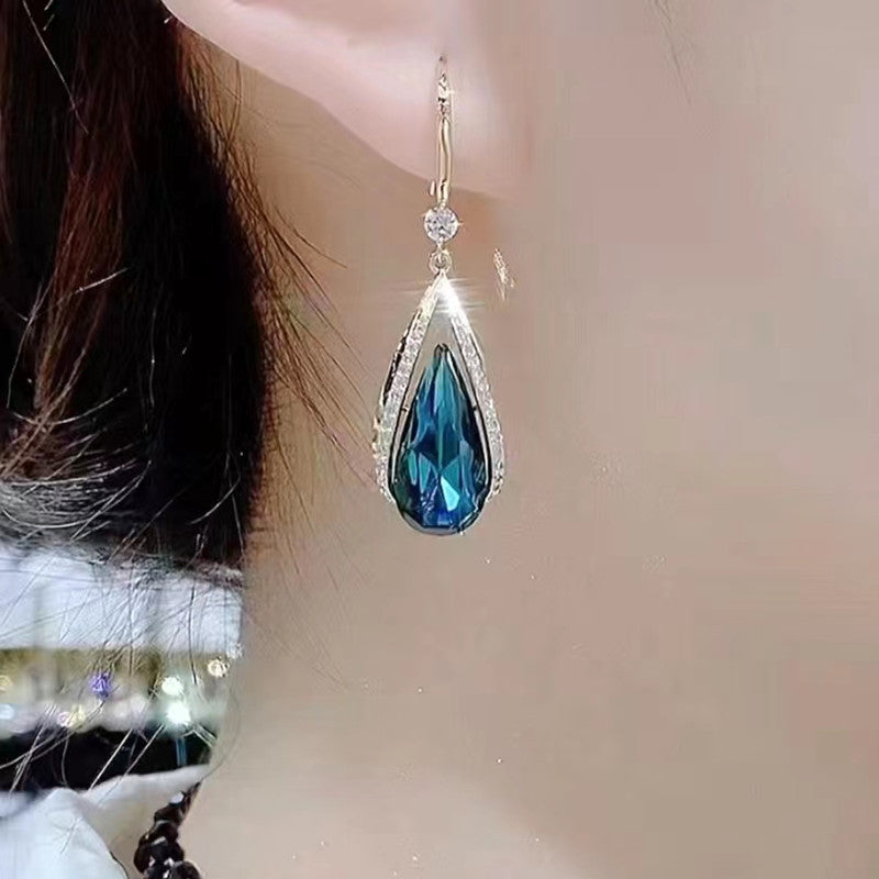 Luxury Micro Inlay Rhinestones Elegant Blue Earrings