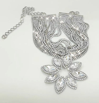 Shiny Diamond Flowers Luxury Fashion Banquet Party Clavicle Necklaces