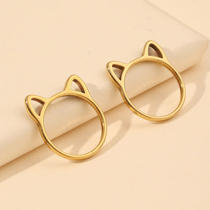 Steel Ornament Cat Ears Girlfriends Couple Rings