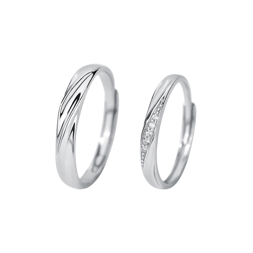 Sier Love Simple Wave Texture Valentine's Rings