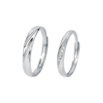 Sier Love Simple Wave Texture Valentine's Rings