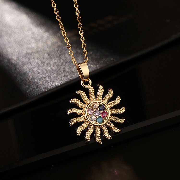 Niche Style Gold-plated Color Zircon Sunflower Necklaces