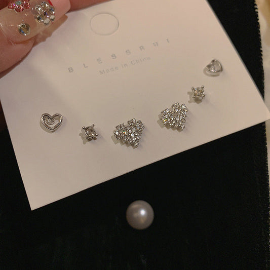 Set Love Heart French Entry Lux High-grade Earrings