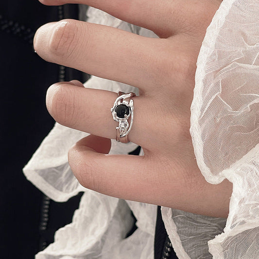 Irregular Cold Wind Black Zircon Opening Personalized Rings