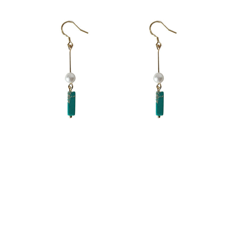 Handmade Design Sier Needle Plated Synthetic Turquoise Female Earrings