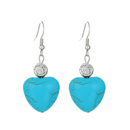 Love Turquoise Alloy Distressed Geometric Moonstone Earrings