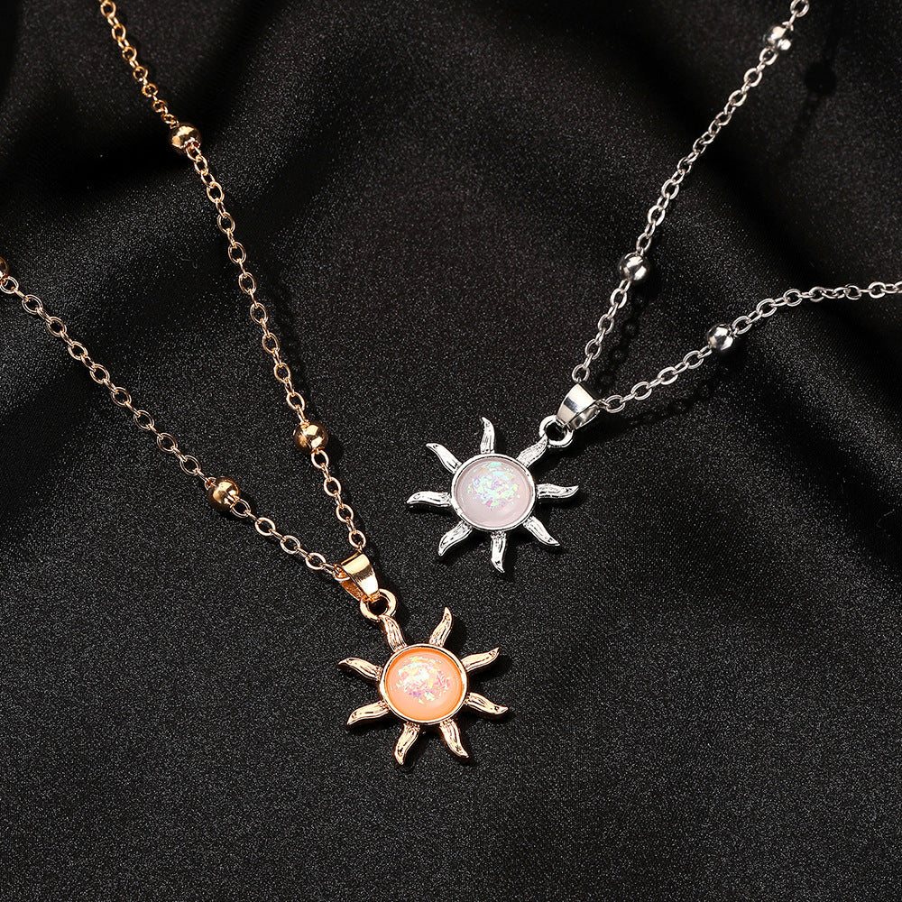 Korean Accessories Opal Sun Elegant Inlaid Necklaces