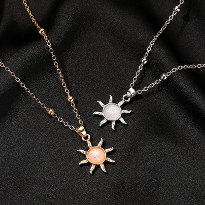 Korean Accessories Opal Sun Elegant Inlaid Necklaces