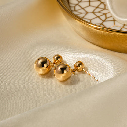 Gold Stainless Steel Ball Pendant Long Earrings